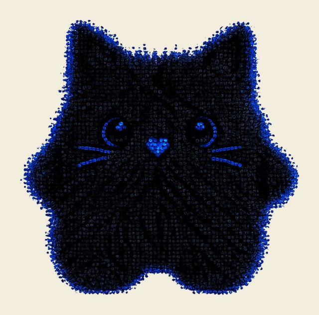 Kalli, a small fuzzy black cat with a blue heart nose